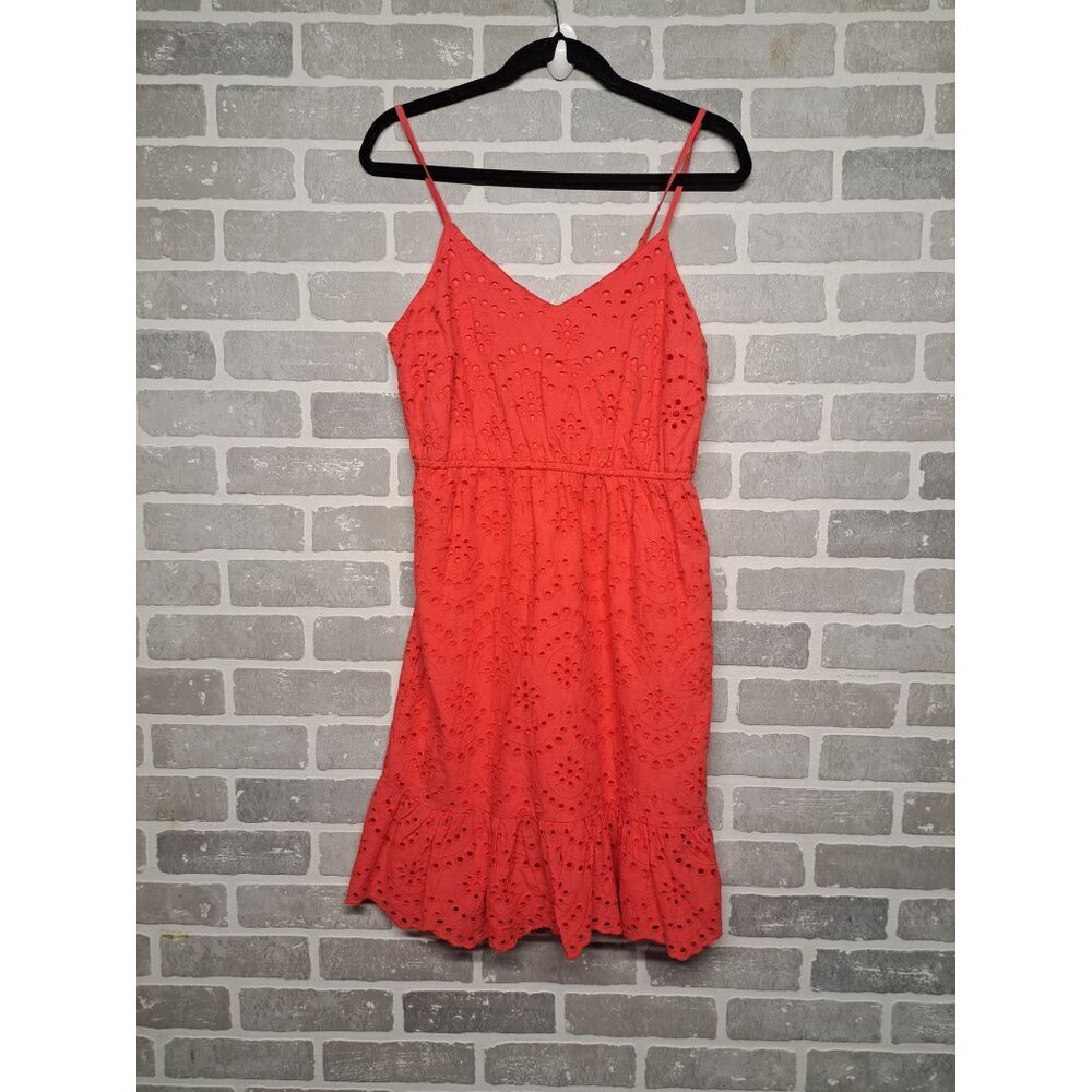 Japna Womens Hot Pink Eyelet Strapply Knee Ruffle Summer Dress‎ Size Medium